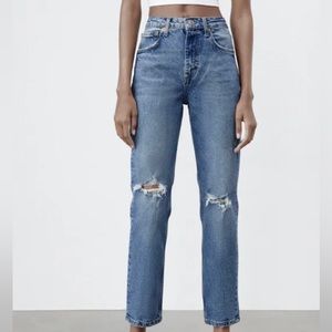 zara the new slim high waist ripped jeans